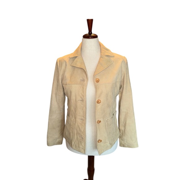 Vintage 90s Nine West Beige Soft Lather Button Up Jacket Women's Small - Picture 9 of 12